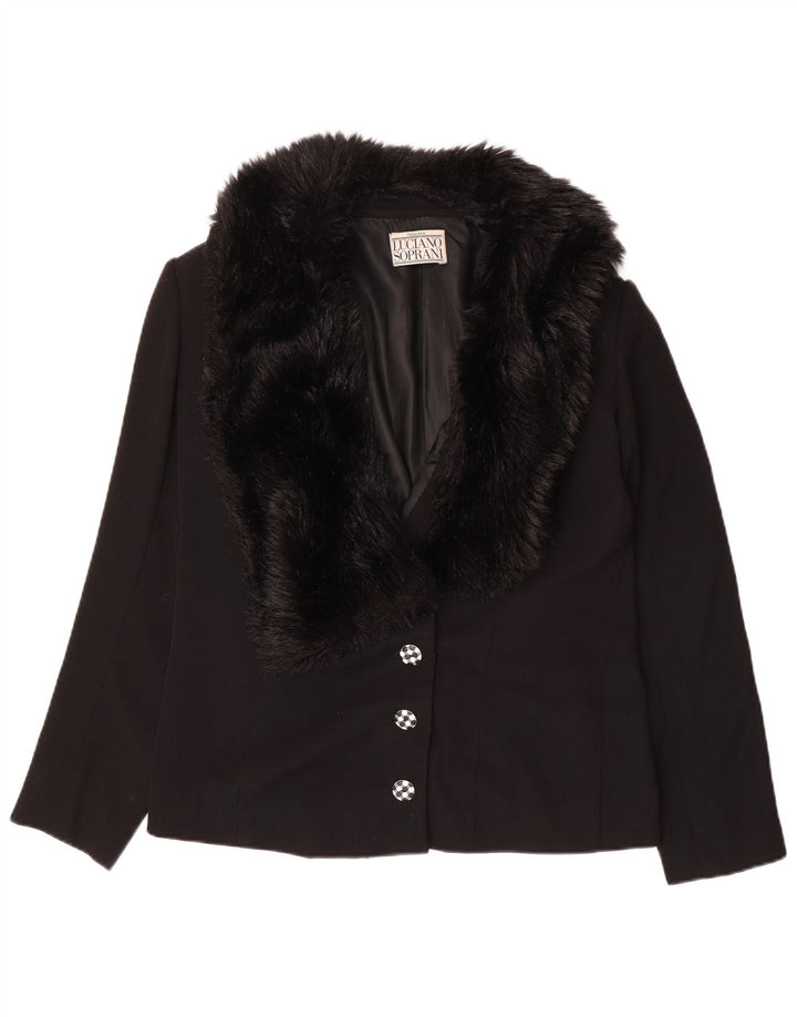 LUCIANO SOPRANI Damska marynarka zapinana na 3 guziki UK 16, duża czarna