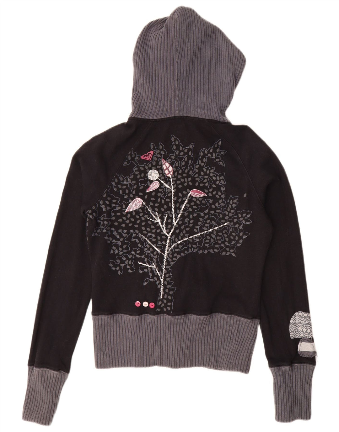 Damski sweter z kapturem i zapinanym na zamek Roxy, UK 12, średni, czarny, kwiatowy