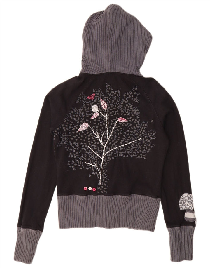Damski sweter z kapturem i zapinanym na zamek Roxy, UK 12, średni, czarny, kwiatowy