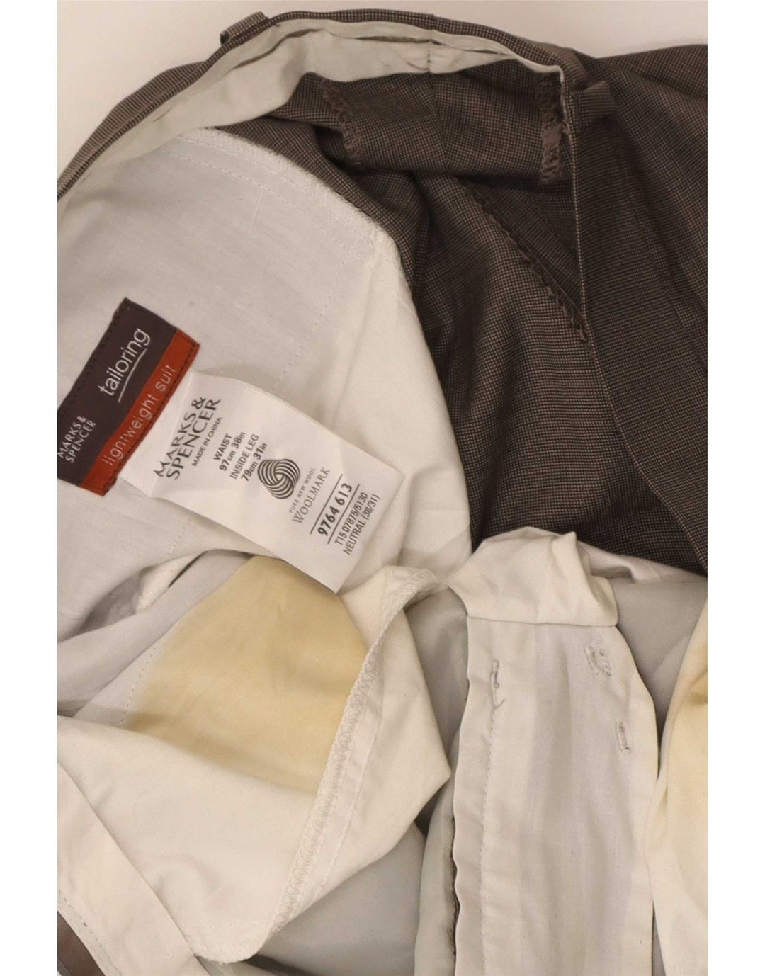 Marks & Spencer Męskie proste spodnie garniturowe W38 L31 Szara nowa wełna