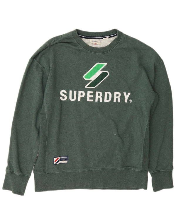 Męska bluza Superdry z grafiką o luźnym kroju, sweter XS, zielona bawełna
