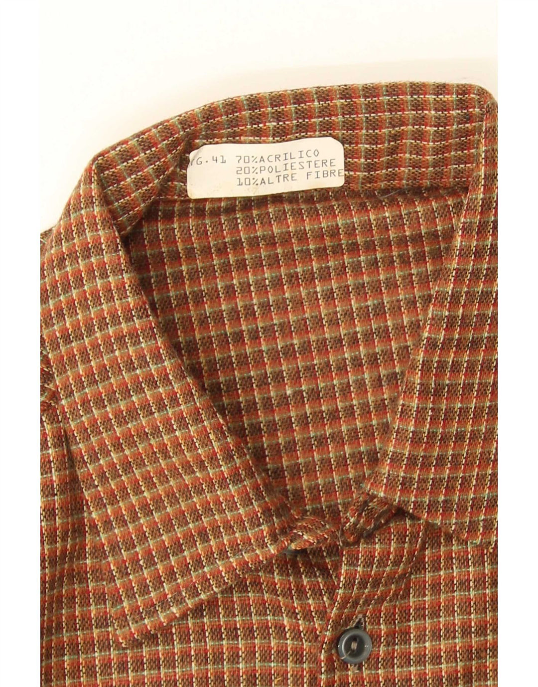 Koszula męska w stylu vintage, rozmiar 41, średni brąz, akryl w kratkę