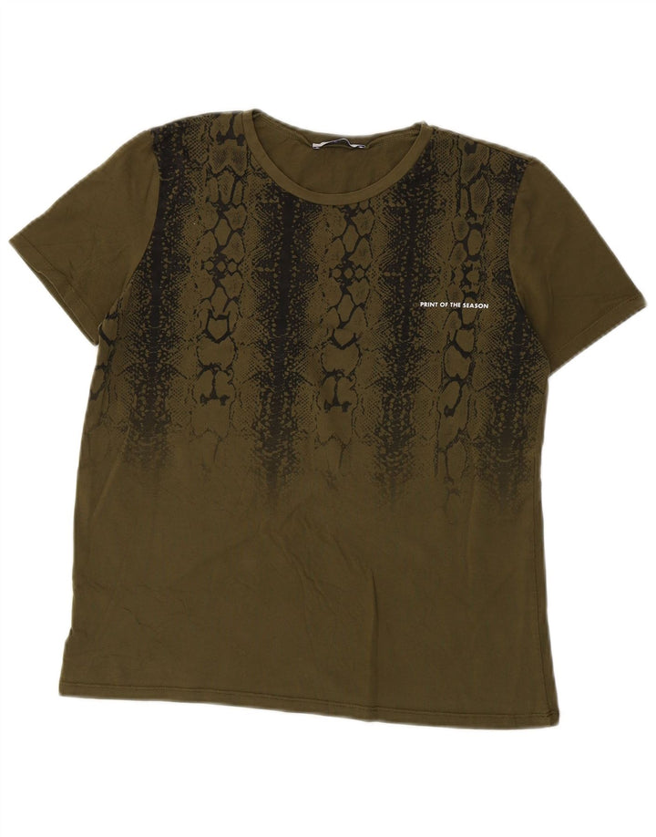 T-shirt damski ZARA Top UK 12, średni khaki, nadruk zwierzęcy