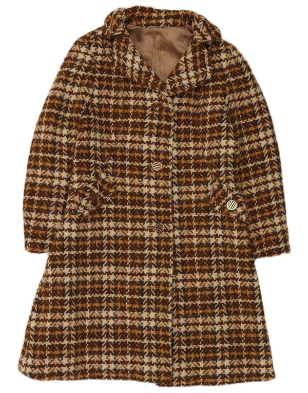 Płaszcz damski w stylu vintage UK 8, mała brązowa wełna w jodełkę