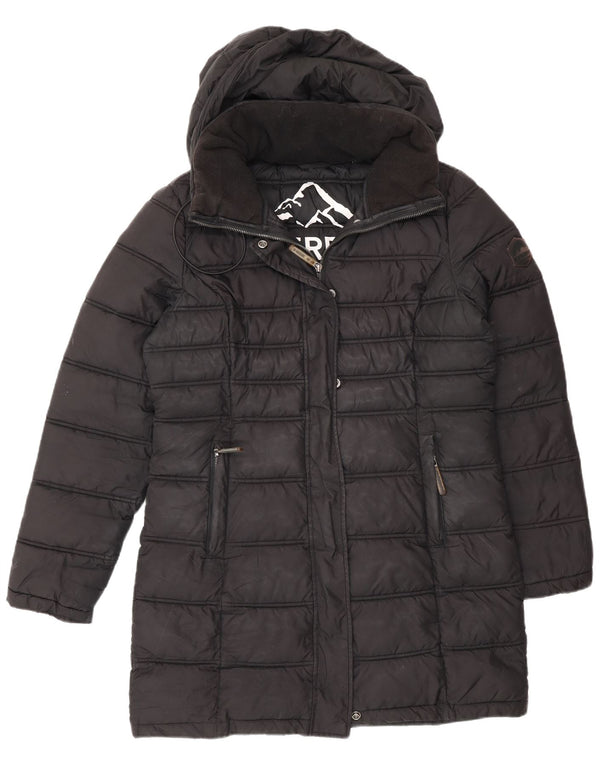 Damski ocieplany płaszcz z kapturem Superdry UK 12, średni czarny poliester