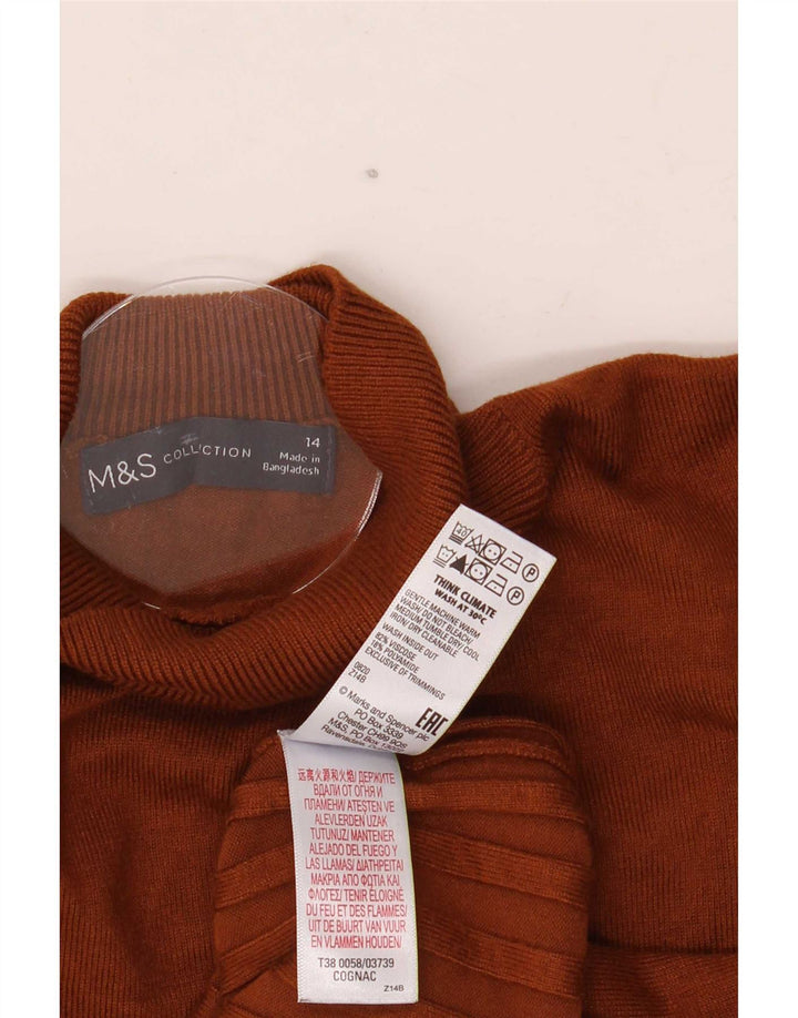 Marks & Spencer Damski sweter z golfem UK 14, duży, brązowy, wiskoza