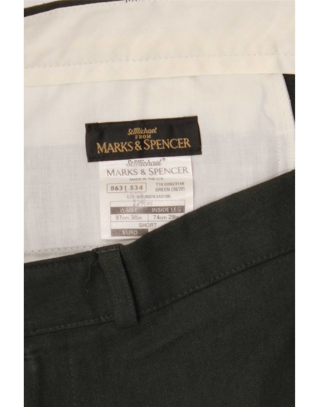 Marks & Spencer Męskie proste spodnie chino W38 L29 Zielony poliester