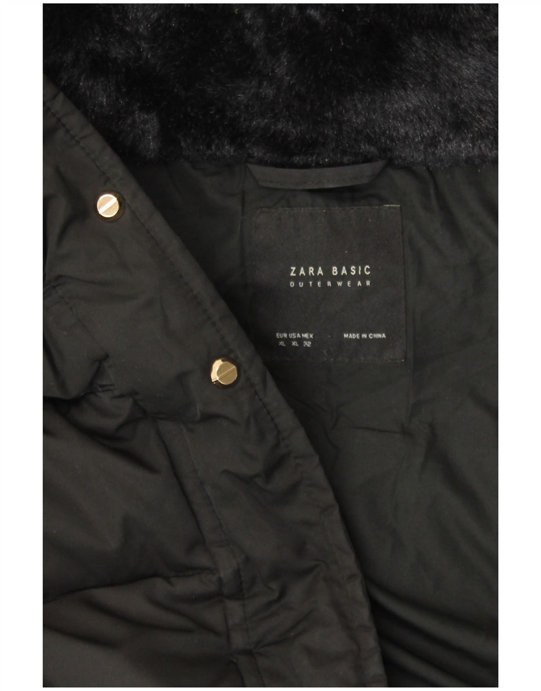 Damski ocieplany płaszcz z kapturem ZARA UK 18 XL, czarny