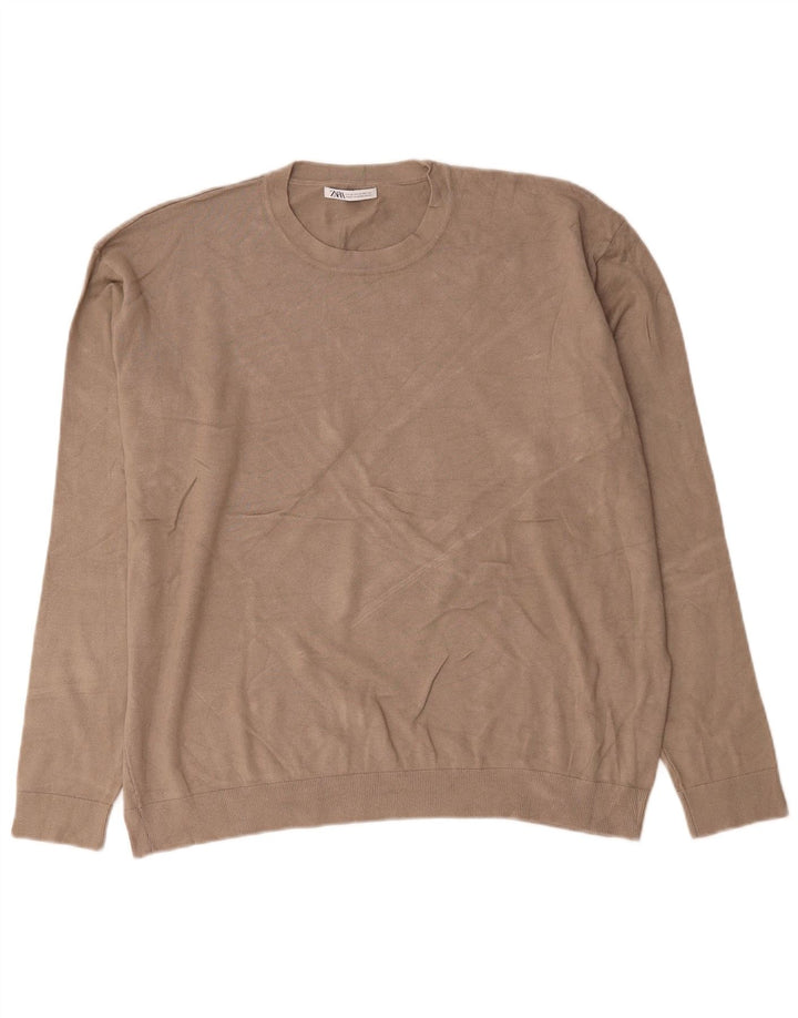 Męski sweter z okrągłym dekoltem Zara XL, szara wiskoza