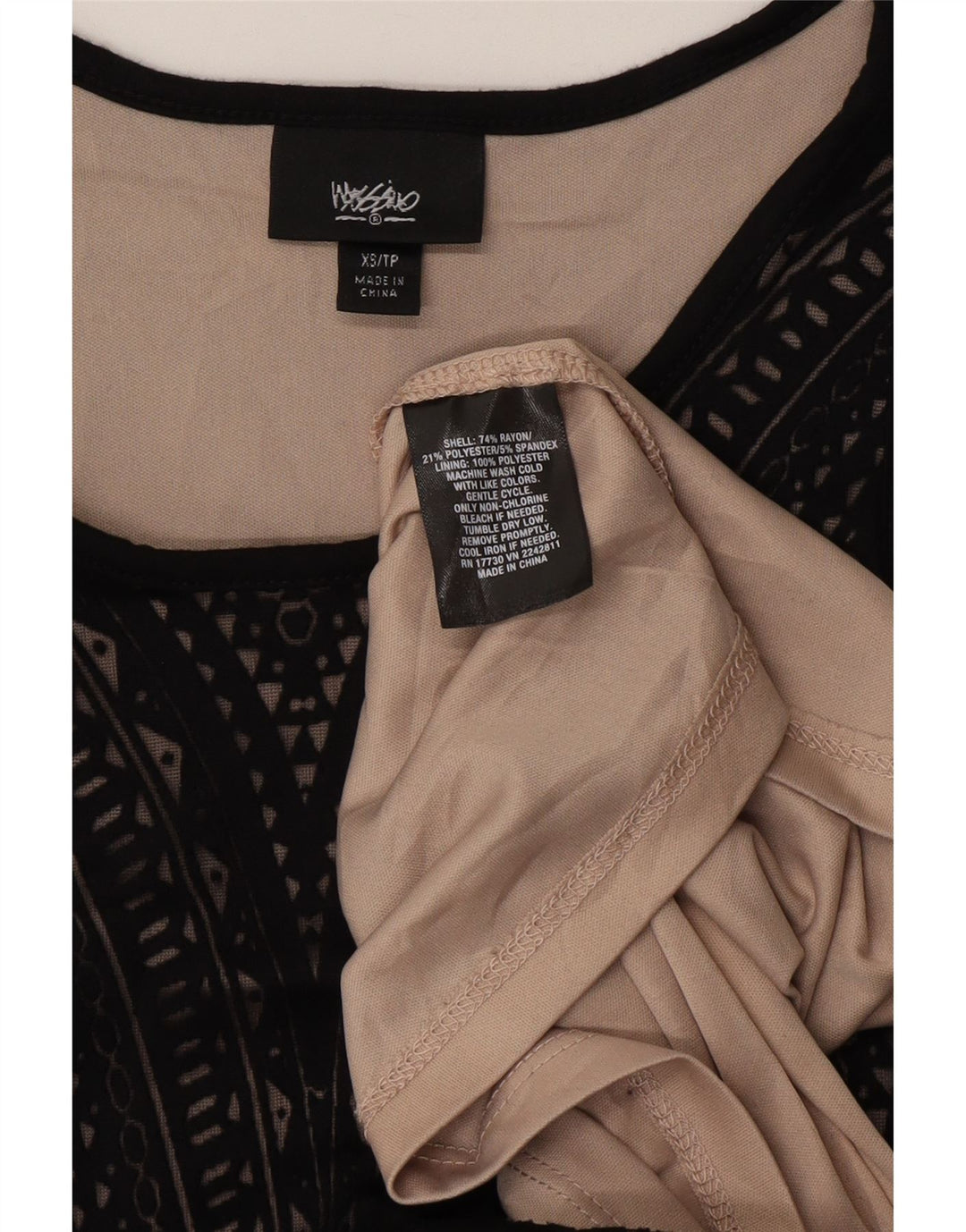 Damska obcisła sukienka bez rękawów MOSSIMO UK 6 XS, czarna, geometryczna wiskoza