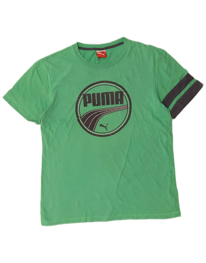 Męska koszulka z grafiką Puma, bawełniana koszulka w kolorze średniej zieleni