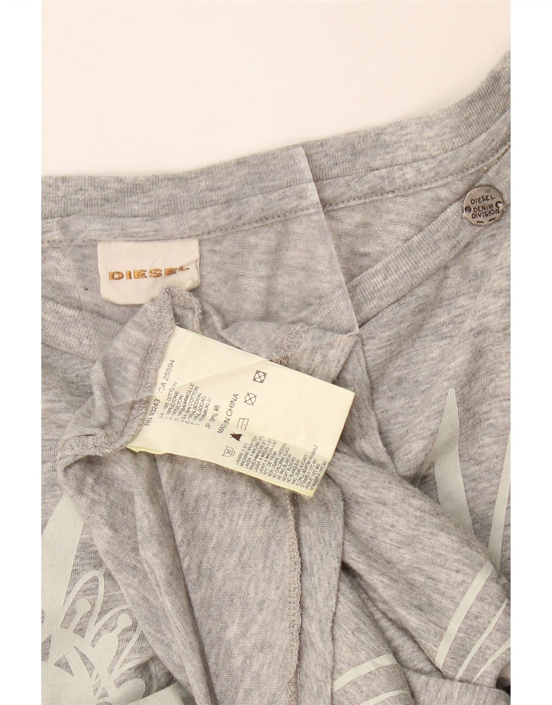 Damska koszulka oversize Diesel z grafiką Top UK 14, średnia szara bawełna