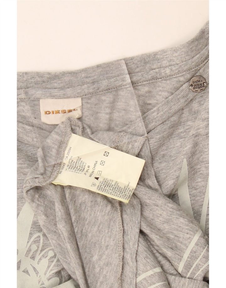 Damska koszulka oversize Diesel z grafiką Top UK 14, średnia szara bawełna