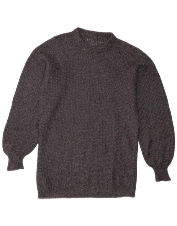 Sweter damski w stylu vintage z okrągłym dekoltem UK 16, duży, szary