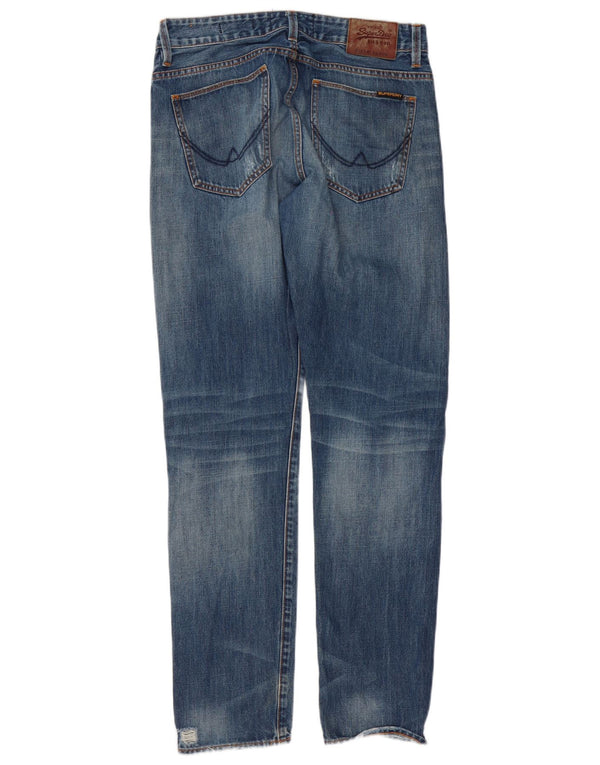Męskie jeansy Superdry w trudnej sytuacji, o luźnym kroju, zwężane W32 L32, niebieska bawełna