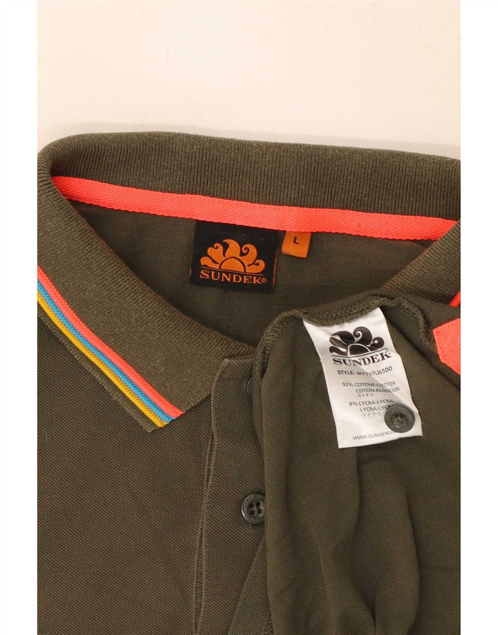 Męska koszulka polo Sundek, duża, bawełniana w paski khaki
