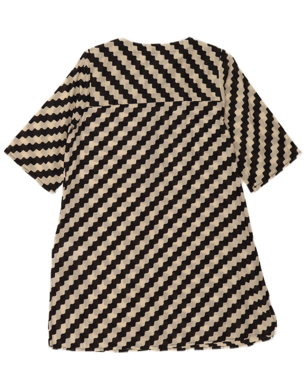 COMPANIA FANTASTICA Womens A-Line Dress UK 14 Medium Black Striped Cotton