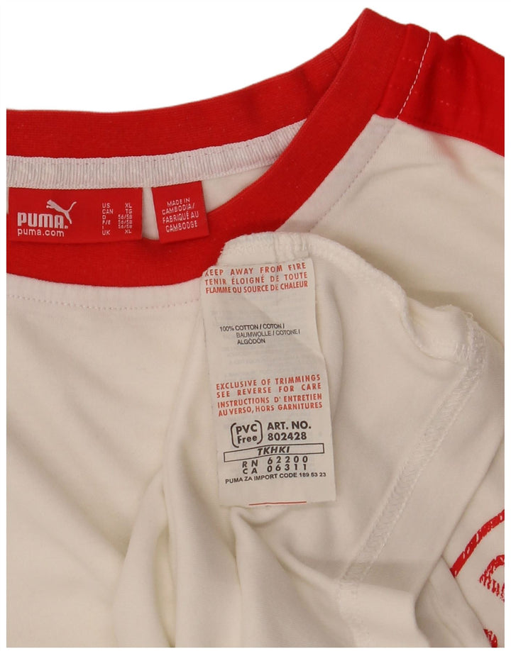 Męska koszulka z grafiką PUMA, góra XL, biała, bawełniana z blokami kolorów