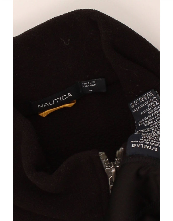 NAUTICA Mens Zip Neck Fleece Jumper Large Black Colourblock Polyester Vintage Nautica and Second-Hand Nautica from Messina Hembry 