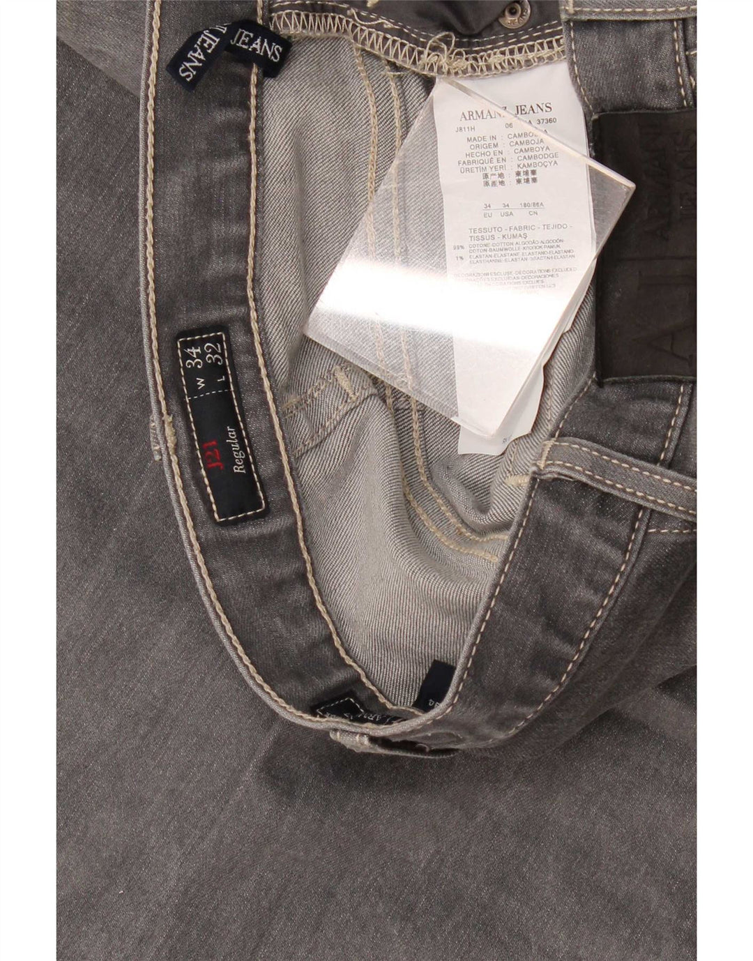 Damskie jeansy Armani Regular Straight W34 L32 Szara bawełna