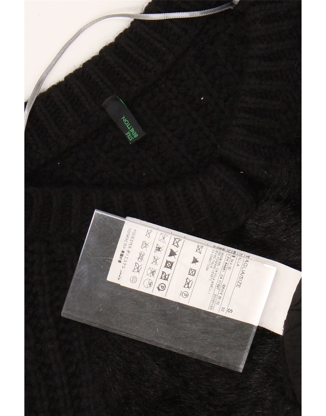 BENETTON Damski sweter typu Crop Cardigan UK 10 Small, czarna wełna