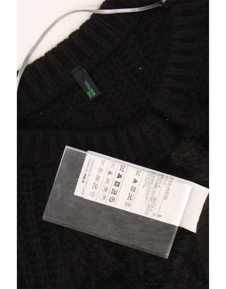 BENETTON Damski sweter typu Crop Cardigan UK 10 Small, czarna wełna