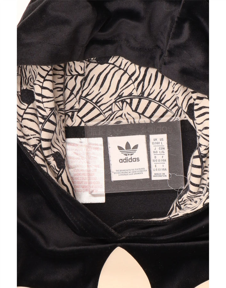 Dziewczęcy sweter z kapturem ADIDAS z grafiką, welurowy, 13-14 lat, czarny