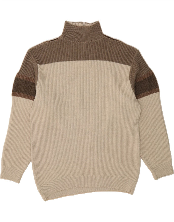 MONELLO Womens Zip Neck Jumper Sweater UK 16 Large Beige Argyle/Diamond Vintage Monello and Second-Hand Monello from Messina Hembry 