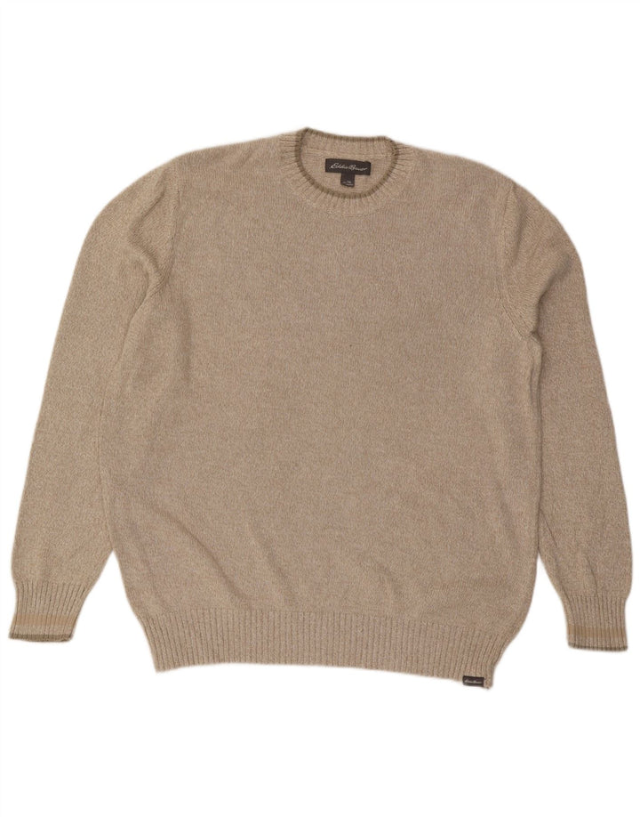 Męski sweter z okrągłym dekoltem EDDIE BAUER XL, beżowy, bawełniany