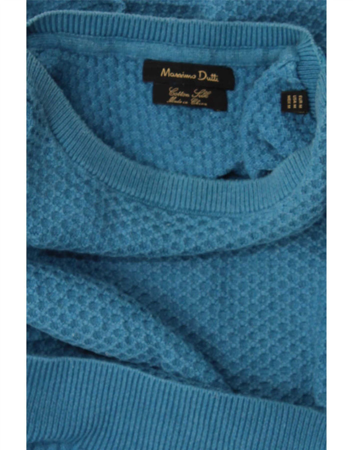 Męski sweter Massimo Dutti z dekoltem w łódkę, średni niebieski, bawełniany