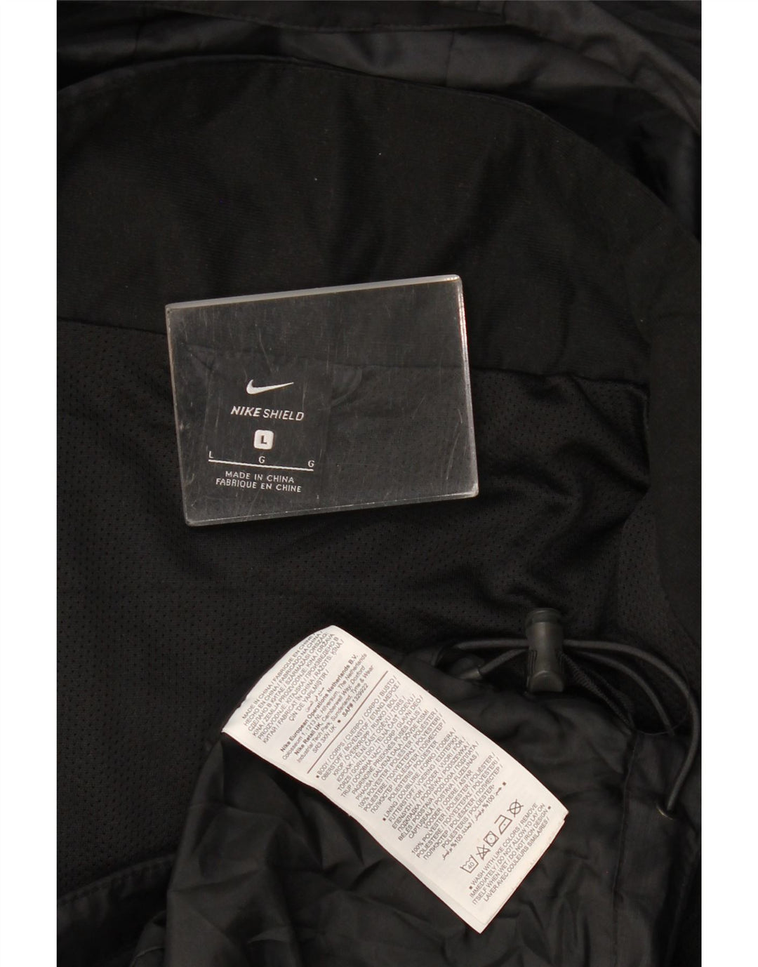Męska kurtka przeciwdeszczowa z kapturem Nike UK 40, duża, czarna, poliestrowa
