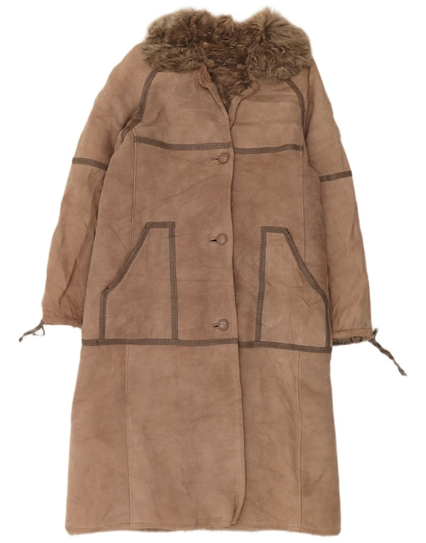 Płaszcz damski VINTAGE Shearling UK 14 średni beż