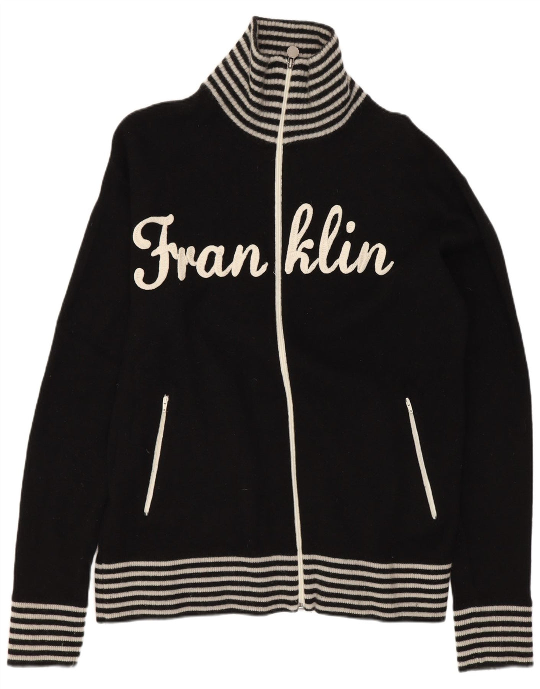 Męski sweter z grafiką Franklin & Marshall, duży, wełniany w czarne paski