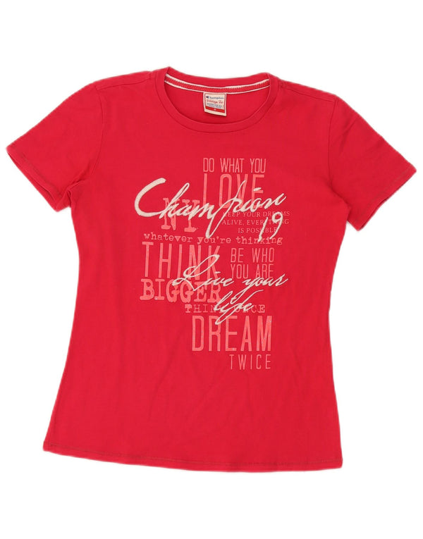 Champion Womens Heritage Fit Graphic T-Shirt Top UK 12 Medium Red