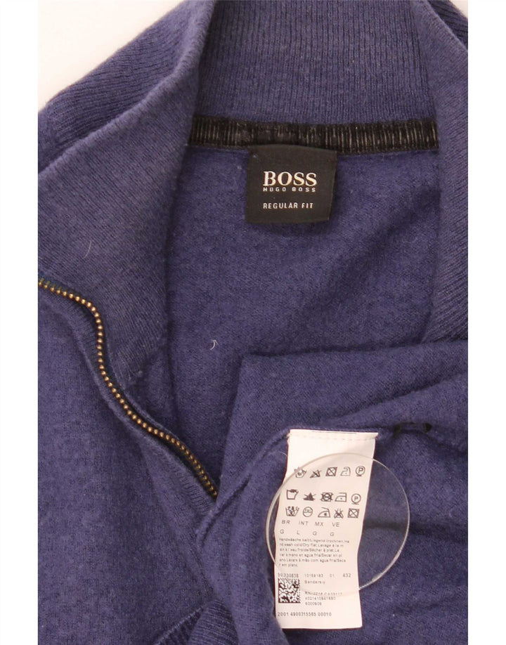 Męski sweter z zamkiem błyskawicznym Hugo Boss, duży, granatowy, z dziewiczej wełny