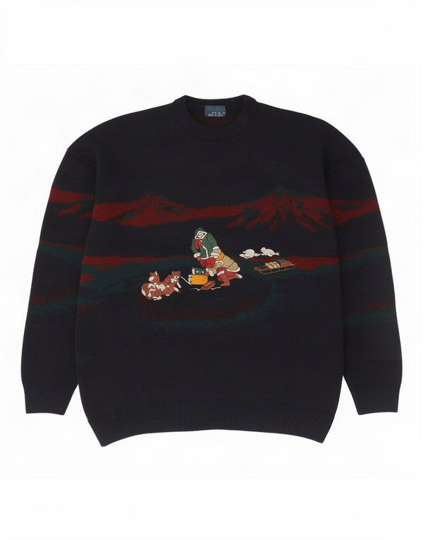 Vintage męski sweter z okrągłym dekoltem 2XL granatowy w paski nowość