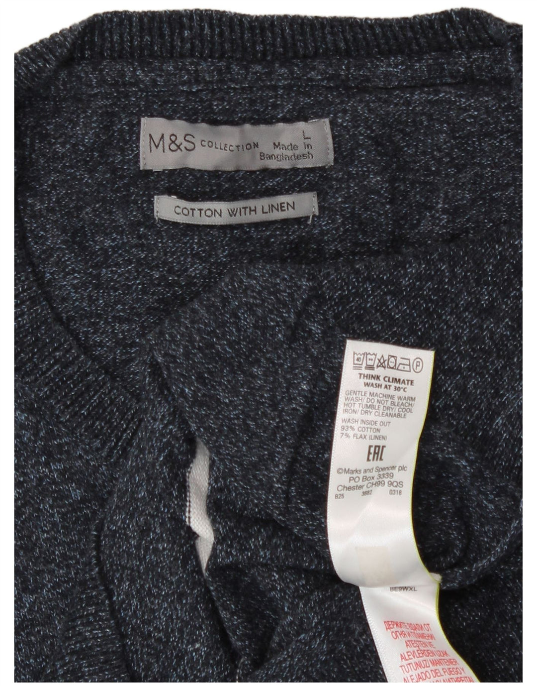 Marks & Spencer Męski sweter z okrągłym dekoltem i dużymi granatowymi paskami