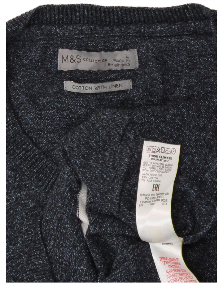 Marks & Spencer Męski sweter z okrągłym dekoltem i dużymi granatowymi paskami