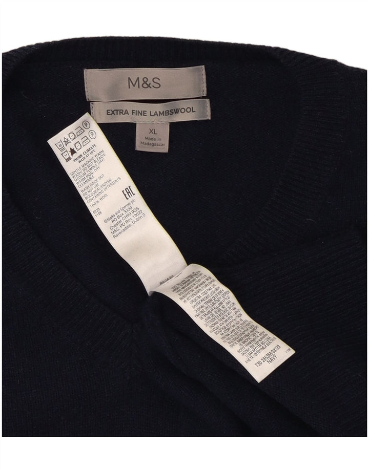 Marks & Spencer Męski sweter z dekoltem w kształcie litery V, XL, granatowo-wełniany