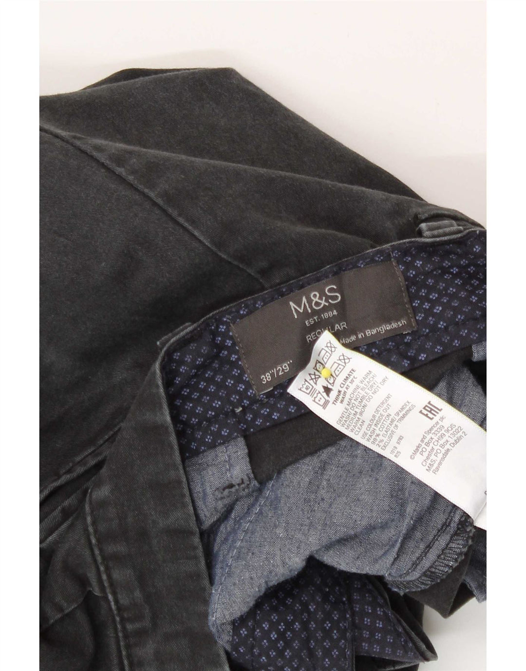 Męskie spodnie chino o regularnym kroju Marks & Spencer W38 L29 Szara bawełna
