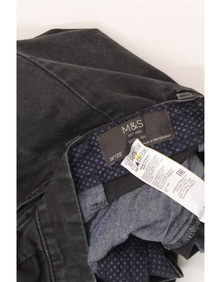 Męskie spodnie chino o regularnym kroju Marks & Spencer W38 L29 Szara bawełna