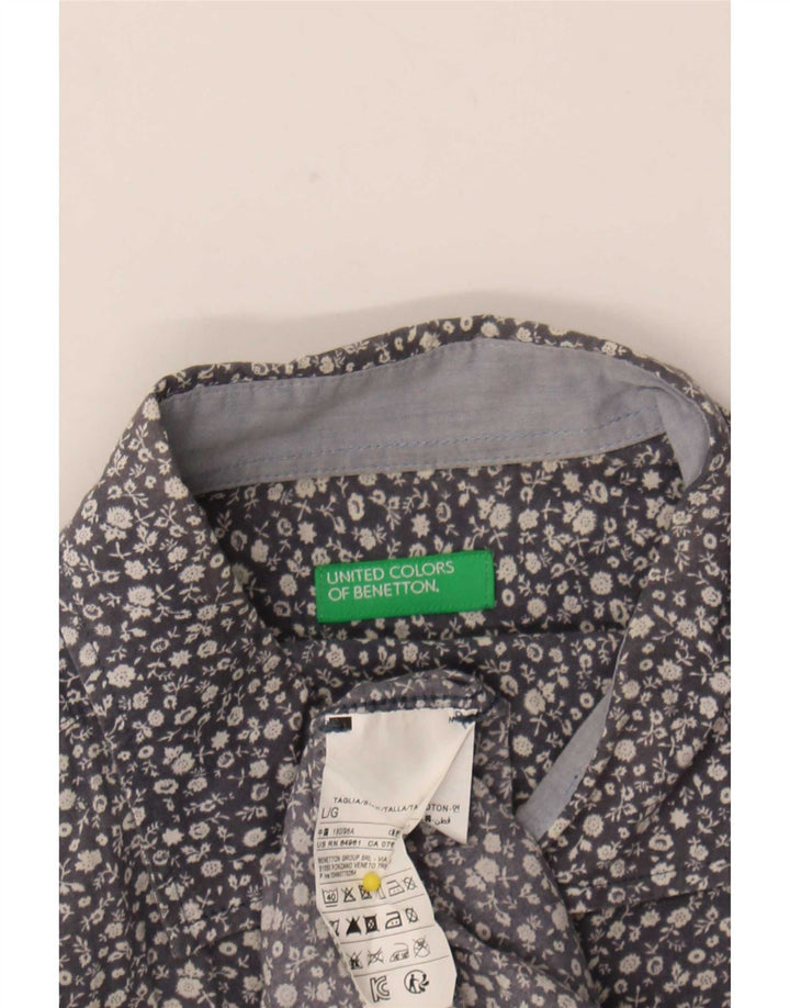 Koszula męska Benetton, duża, niebieska, bawełniana w kwiaty