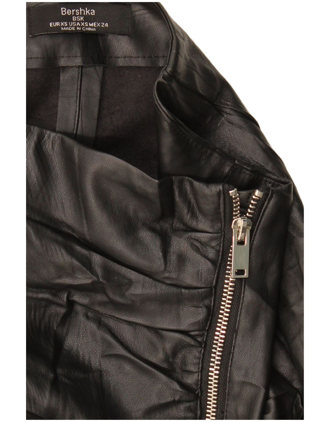 BERSHKA Mini skórzana spódnica damska XS W24 czarna