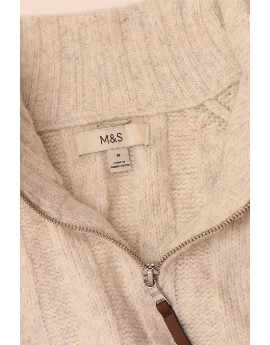 Marks & Spencer Męski sweter z zamkiem błyskawicznym, średni, złamany biały akryl