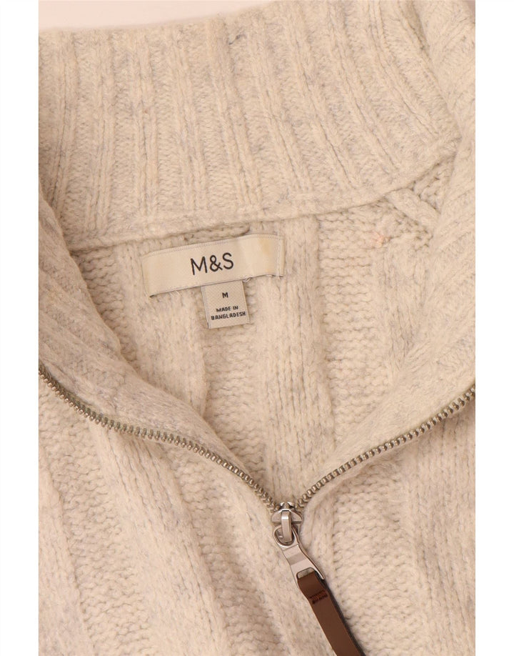 Marks & Spencer Męski sweter z zamkiem błyskawicznym, średni, złamany biały akryl