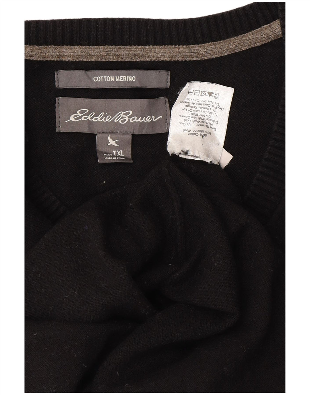 Męski sweter z dekoltem w kształcie litery V Eddie Bauer XL, czarny, bawełniany