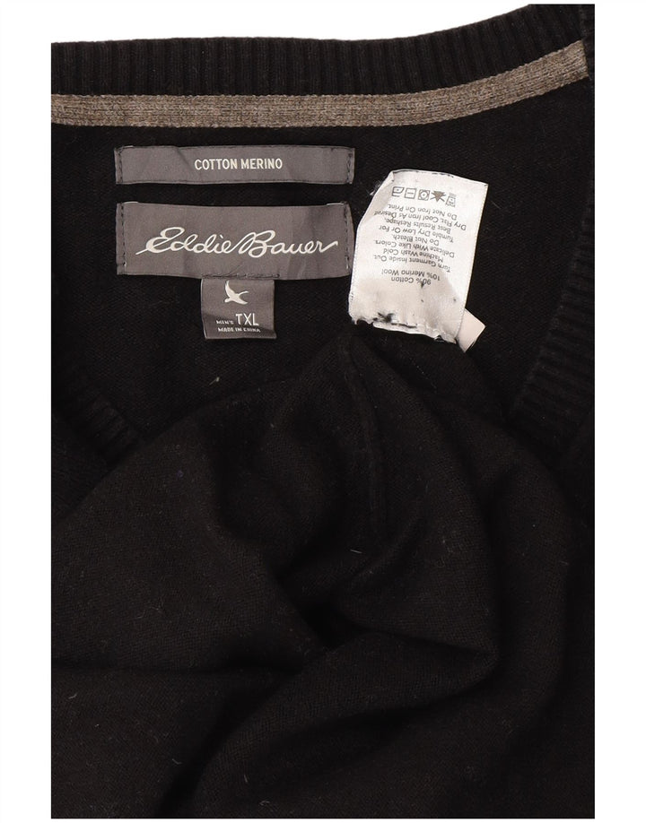 Męski sweter z dekoltem w kształcie litery V Eddie Bauer XL, czarny, bawełniany