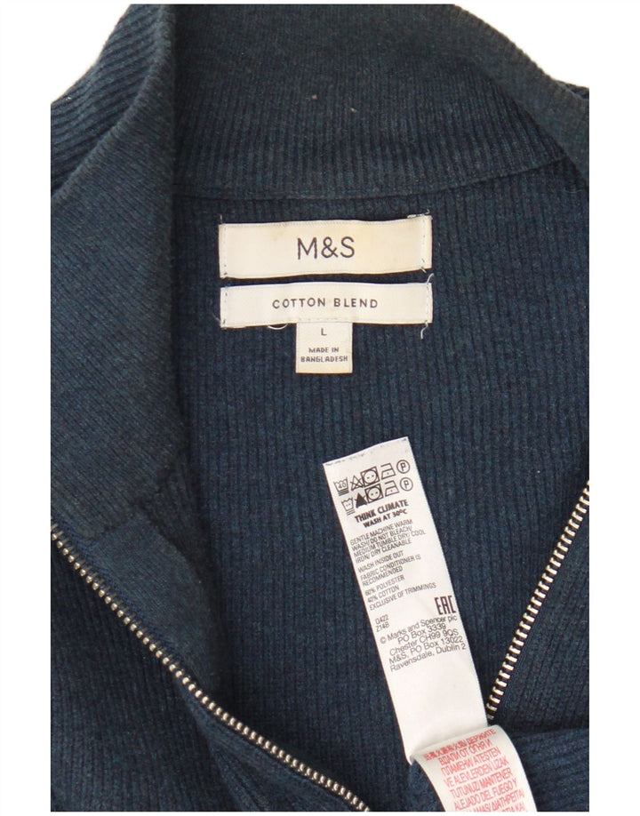 Marks & Spencer Męski sweter z zamkiem błyskawicznym, duży, granatowy, bawełniany