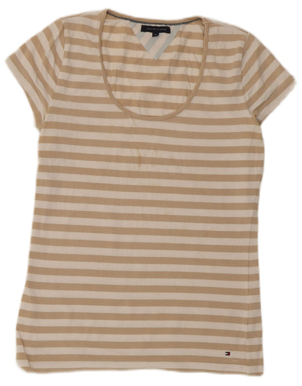 T-shirt damski Tommy Hilfiger Top UK 12 Średni beżowy, bawełniany w paski