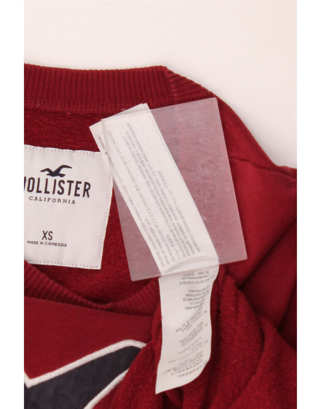 HOLLISTER Męska bluza z grafiką, sweter XS, bordowa bawełna